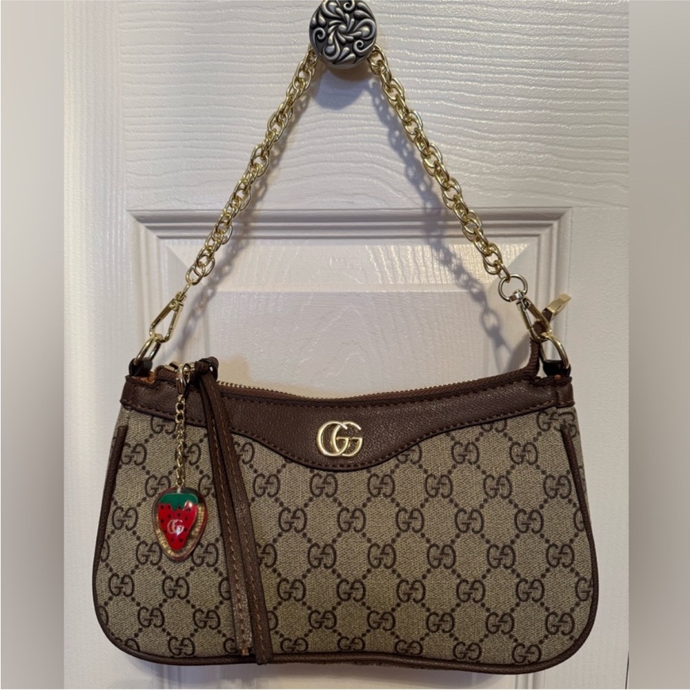 Gucci Brown GG Supreme Shoulder Bag with Gold Hardware
